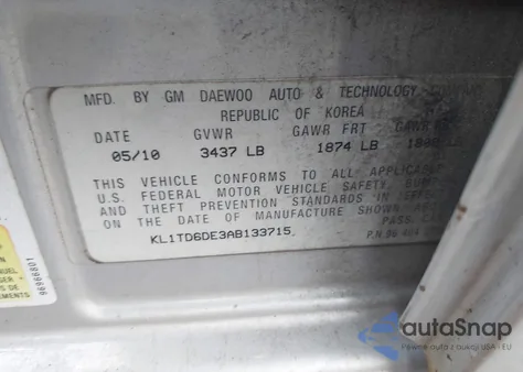 2010 Chevrolet Aveo Ls из США, поврежденный, VIN KL1TD6DE3AB133715